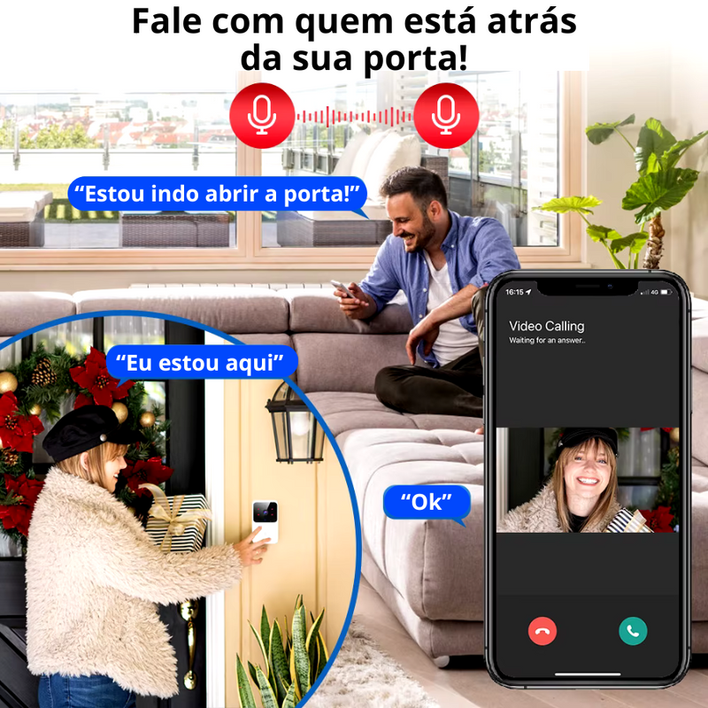 Campainha Inteligente Via Wi-Fi com Câmera e Áudio Ao vivo (Queima de Estoque🔥) - Eletro Diversos